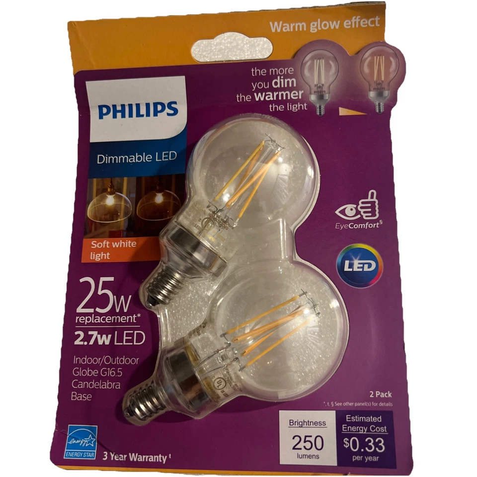 Warm Glow 2pk 25wg16.5 Wg Led Bulb 548891 Philips Warm Glow 548891 046677548896 - Image 1 of 1