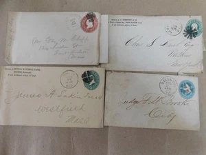 US 4 POSTAL STATIONARY COVERS WITH FANCY CANCELS, 1 HAS LETTER (CONFUSING) - Picture 1 of 1