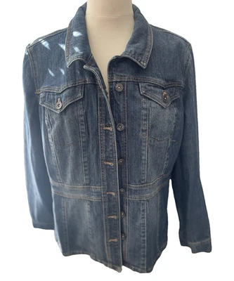 Chaqueta vaquera elástica Axcess para mujer XL azul denim manga larga con botones Foto 1 de 4