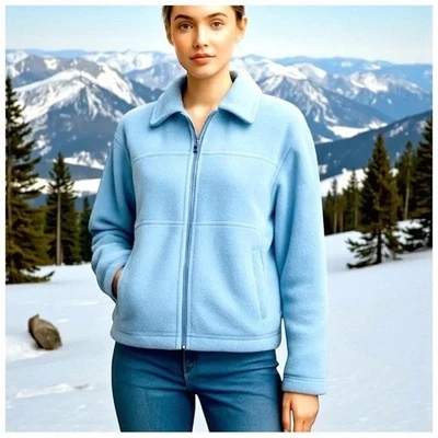 Chaqueta polar Ann Taylor azul claro con cremallera completa para mujer talla pequeña Foto 1 de 4