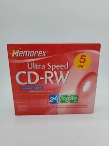 Memorex CD-RW 700MB 80 Min Ultra Speed 5 Pack For Computer CD Rewriters - Picture 1 of 7