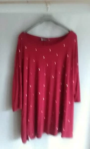 Yours Plus Size Red Star Embellished Swing Top Size 22/24 With 3/4 Sleeves - Picture 1 of 4