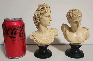 2 estatuas busto de dios griego sello de Hermes Apolo firmado hecho en Italia NO perfecto - Imagen 1 de 24