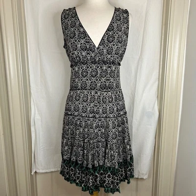 Max Studio Dress Black White Green Sleeveless V-Neck Tiered Casual Summer S - Image 1 of 4