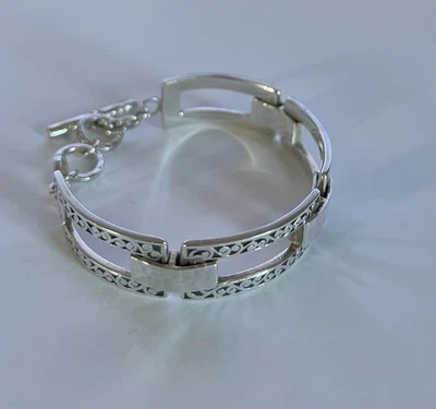 Adjustable Fragment Cutout Lois Hill Cuff Bracelet with Toggle Closure in Silver - Image 1 of 4