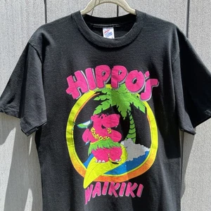 1990s T-Shirt Hippo’s Waikiki  Graphic Black Cotton Unisex Size L Made US VTG - Bild 1 von 16