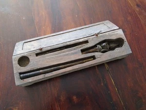 Antique Burmese Bronze Tattoo Pen And Carved Wood Box - Picture 1 of 7