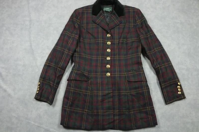 Blazer Lauren Ralph Lauren Mujer 4 Tartán Cuadros Terciopelo Cuello Botones Hecho en EE. UU. Foto 1 de 4