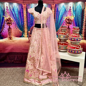 New Readymade Lehenga Choli Pink Gold Floral Work. - Size 42 - SU090 - Picture 1 of 2