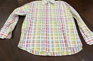 Portofino Men's Button Down Shirt Checkered Pink Blue Green Flip Sleeve large - Picture 1 of 8