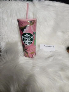 Neu Starbucks Christmas Holiday 2020 Tumbler Pink Grün Weihnachtsstern Blumen Tasse - Bild 1 von 6