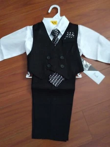 NEW INFANT/TODDLER BOY 4 PCS SUIT SET Black (Sz 3 - 24 Months) - Picture 1 of 5