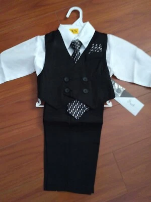 NUEVO JUEGO DE TRAJE DE 4 PIEZAS BEBÉ/NIÑO PEQUEÑO Negro (Talla 3 - 24 Meses) Vacaciones/Boda Foto 1 de 4