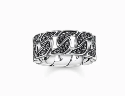 BAGUE MIXTE en ARGENT MASSIF 925 LIENS PIERRES NOIRES de Thomas SABO TDD 66 NEUF - Photo 1/4