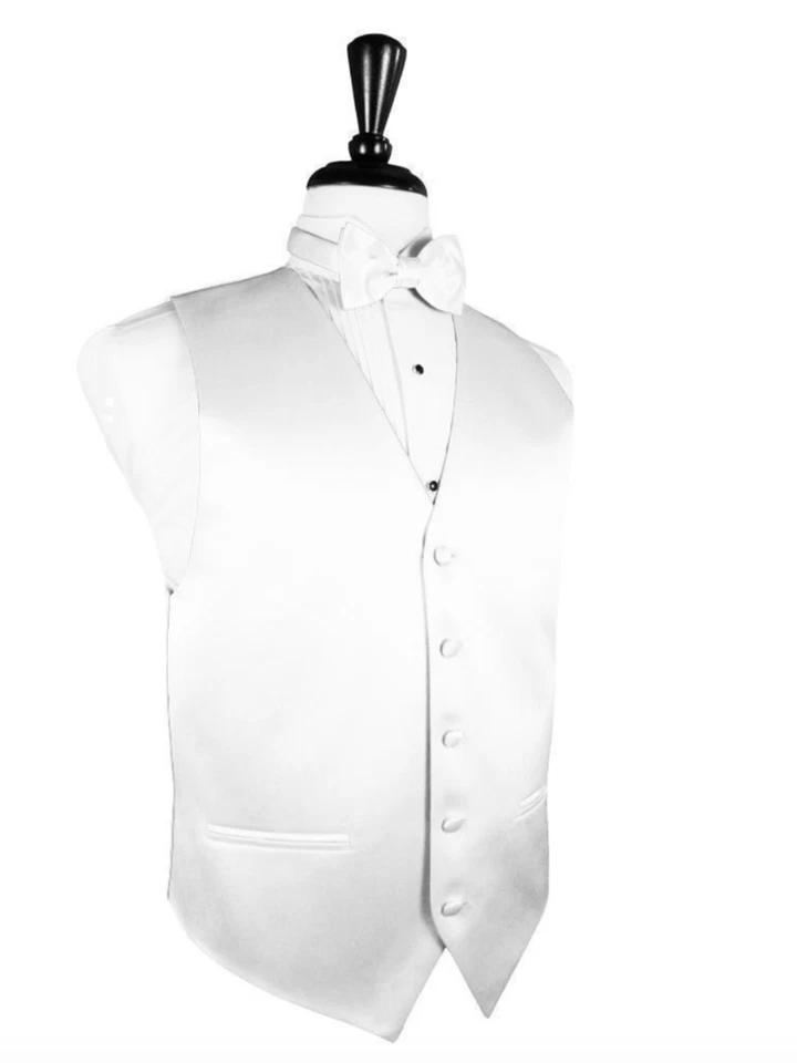 White Luxury Satin Tuxedo Vest and Bow Tie Set - Image 1 of 1