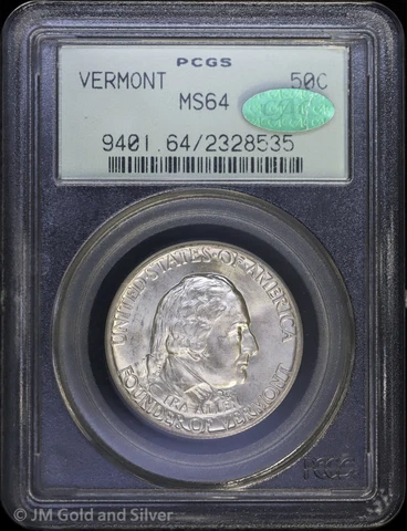 1927 50C Vermont Sesquicentennial Commemorative Half Dollar PCGS MS 64 CAC Cover