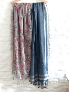 Two Scarves Blue Flowery Floaty Tasselled Boho Long Denim Pink Vgc Lovely - Picture 1 of 7