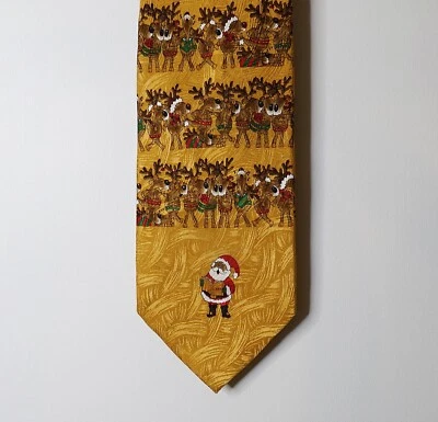 J.Z. RICHARDS Men's 100% Silk Reindeer Santa Christmas Carols Tie EUC - Image 1 of 3