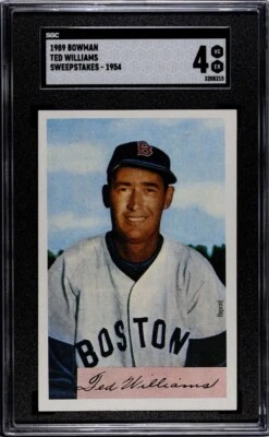 Bowman Sweepstakes Ted Williams 1954 Bowman SGC 4 1989 recién graduado Foto 1 de 2