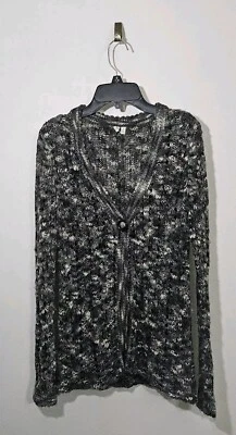 Madison Sweater Cardigan Small Gray & White Knit Long Sleeve Acrylic Y2K Style  - Image 1 of 4