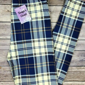PLUS Blue Plaid Print Leggings Buttery Soft 10-18 TC - Picture 1 of 4