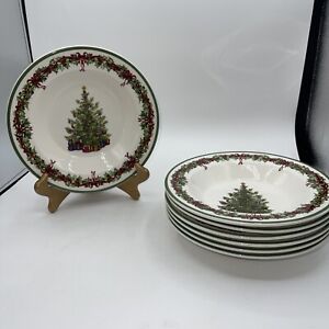 Christopher Radko Traditions HOLIDAY CELEBRATIONS 9" Rimmed Soup Bowls Set of 7