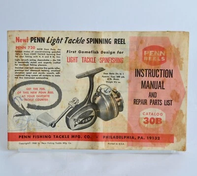 老式1968年宾夕法尼亚渔线轮目录30B说明书手册维修零件清单 — 第 1/4 张图片