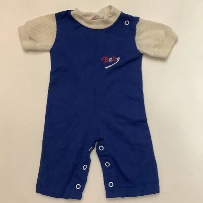 Traje de mameluco retro Healthtex bebé niño de una pieza azul blanco mangas 3 meses Foto 1 de 4