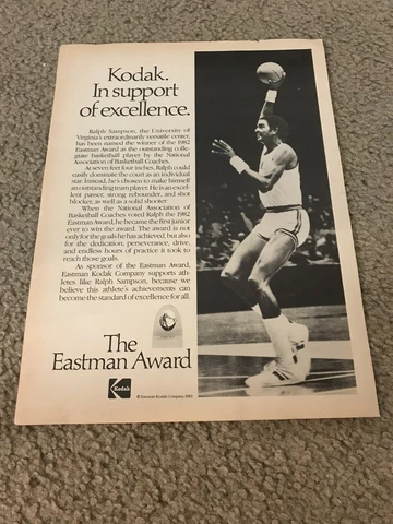 1982 RALPH SAMPSON NCAA EASTMAN AWARD KODAK Poster Print Ad VIRGINIA CAVALIERS Cover
