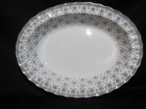 Spode Fleur de Lys Grey Oval Vegetable Bowl Bone China Made in England - Picture 1 of 2