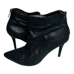 Michael Antonio Women Black Pointed Toe Ruched Back Zip Heeled Boot Booties 7 - Picture 1 of 9