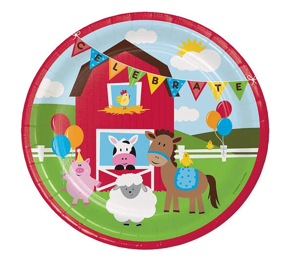 FARM  birthday party Lunch Dinner PAPER PLATES  barn animals farmhouse 8pcs 9" - Image 1 of 1