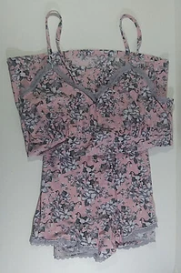 Rene Rofe Womens Sleepwear Set Medium Floral Cami Top Shorts Lace Trim PJs Pink - Picture 1 of 6