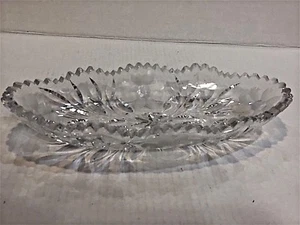 ANTIQUE ABP SAW TOOTH CUT GLASS CELERY DISH IN DAISY PATTERN 12 X 5.5 X 2" - Picture 1 of 12