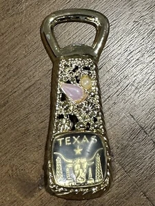 Vintage Texas Bottle Opener a Cole Classic Blinged Gold Silver Tones Faux Stones - Picture 1 of 5
