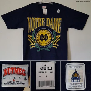 NUEVO CON ETIQUETAS NOS Camiseta Vintage Años 90 UNIVERSIDAD DE NOTRE DAME Azul L Nutmeg Mills EE. UU. - Imagen 1 de 15