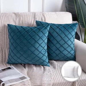 Soft Pleated Velvet Series Square Decorative Throw Pillow Cushion for Couch - Picture 1 of 6