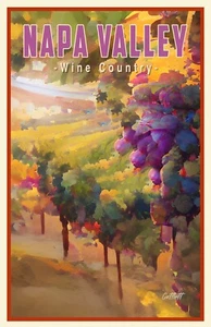 Napa Valley California Wine Vineyard Illustrated Signed 11x17 Travel Poster - Picture 1 of 1