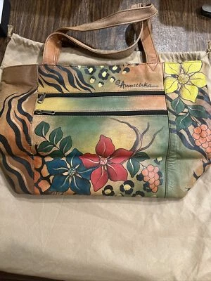 Anuschka Leather Hand painted Shoulder Strap Tote bag Handbag Original Dust Bag - Image 1 of 4