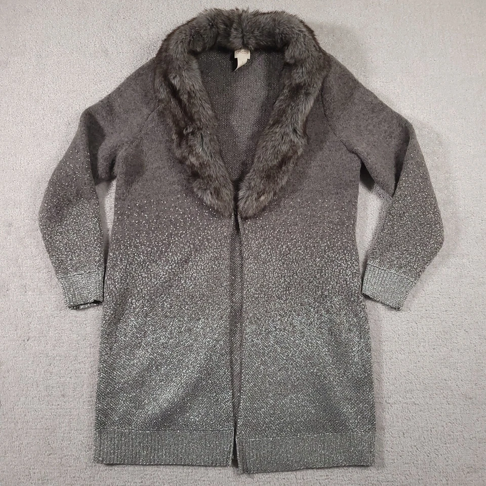 Chico’s Suéter Cárdigan Chaqueta Para Mujer Talla 1 Mediana 8/10 Gris Gancho Lazo Piel Foto 1 de 4