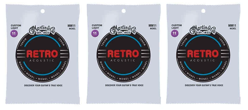 Cuerdas para Guitarra Acústica Martin MM11 Retro Monel, Luz Personalizada, (11-52) (Paquete de 3) Foto 1 de 1