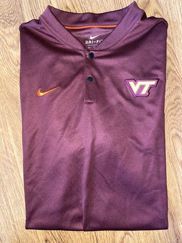 Nike Dri Fit Virginia Tech Hokies Mens Maroon Collarless Polo Shirt XLT Cover