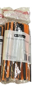 Plastic Drinking Straws 100 Count, Black And Orange Flexible - Picture 1 of 1