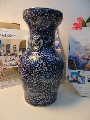 Jarrón decorado con margarita de porcelana china asiática azul blanco a gran escala de colección Foto 1 de 4