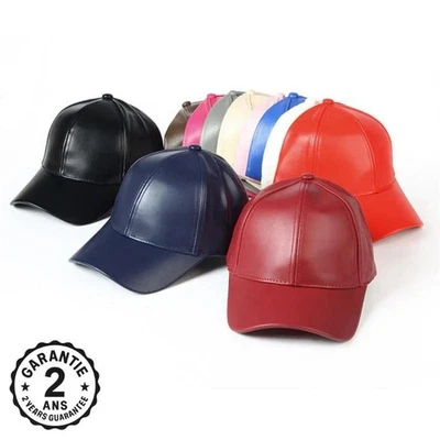 Casquette Homme Femme Cuir PU Baseball Vintage Imperméable Réglable Sport Rétro - Photo 1/4