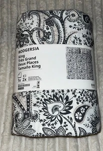 Ikea Rodgersia KIng Duvet cover + 2 pillowcases, Gray/White, Paisley, NEW - Picture 1 of 2