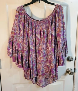 Cato Women's Colorful Boho Peasant Top Sz 26/28 3X Casual Festival 3/4Sleeve - Picture 1 of 10