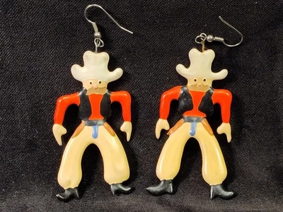 Vintage Handmade Western Cowboy Figures Rubber Earrings - Image 1 of 4