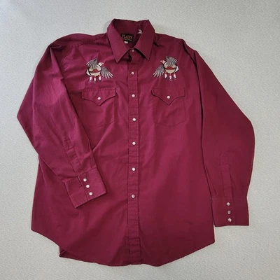 Plains Western Wear Pearl Snap Shirt XL Burgundy Eagle Embroidered Rodeo Cowboy - Image 1 of 4