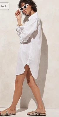 J.Crew Camisa de Playa Relaxed Fit Mezcla Lino-Algodón Talla Pequeña Blanca Nueva con Etiquetas Foto 1 de 4